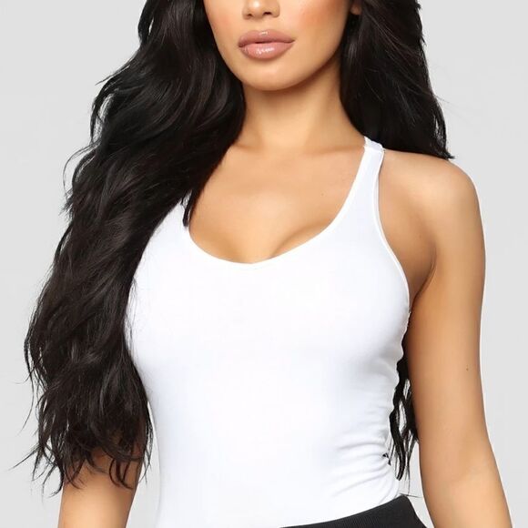 Fashion Nova Zoey Racer Back Bodysuit in White - Picture 2 of 16